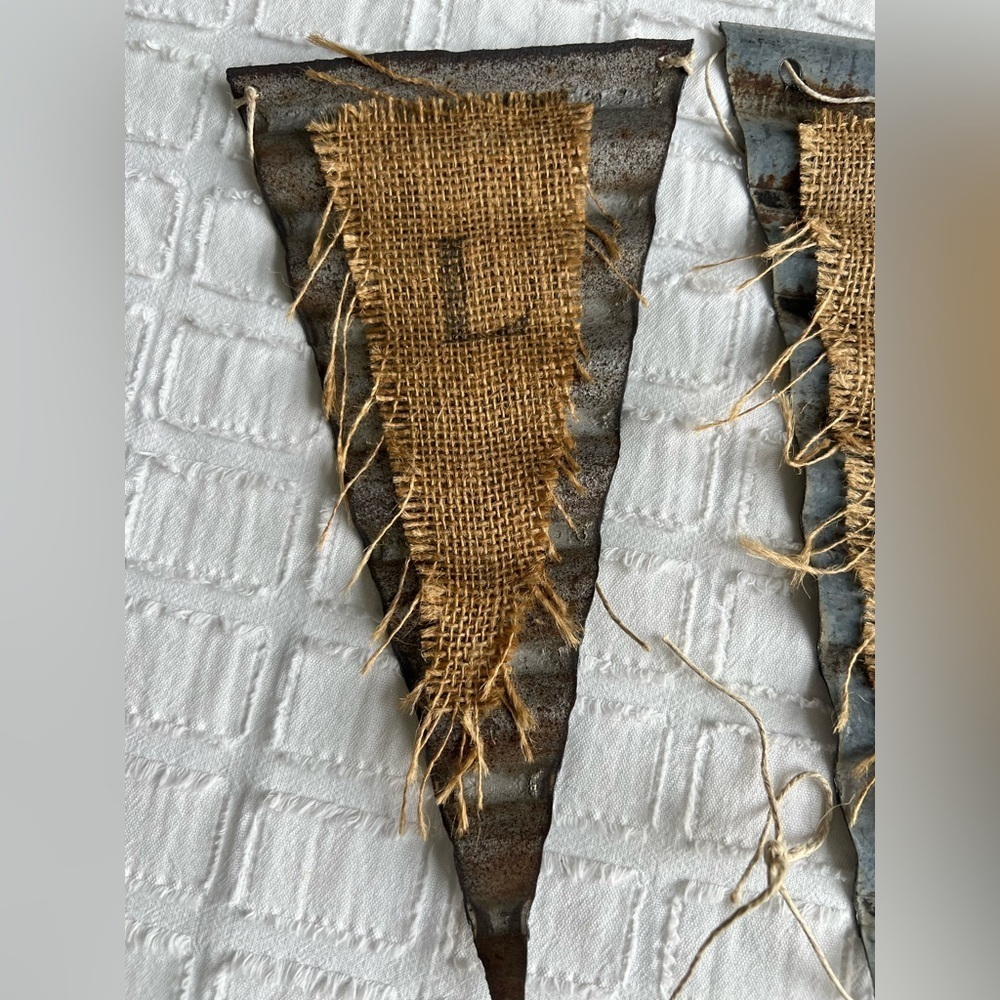 Rustic Metal Flag Burlap Accent Farmhouse Cottagecore Letter L